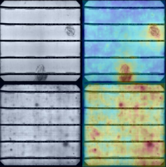 Anomalies detected in solar cells (EL test)