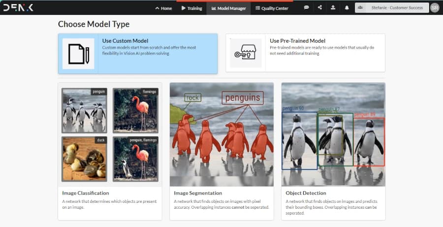 Startseite mit Technologieübersicht im DENK VISION AI Hub